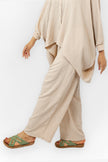 BEIGE CRASH ELASTIC WAIST PANTS S24053