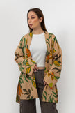 BEIGE Linen PRINTED BASIC SHORT CARDIGAN S24012