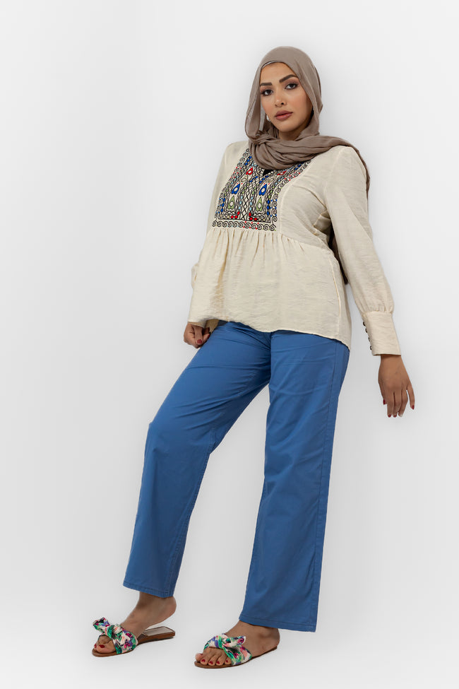 BLUE STRAIGHT LEG GABARDINE PANTS S24137