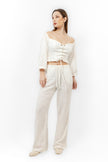 White Linen ELASIC WAIST PANTS S24061