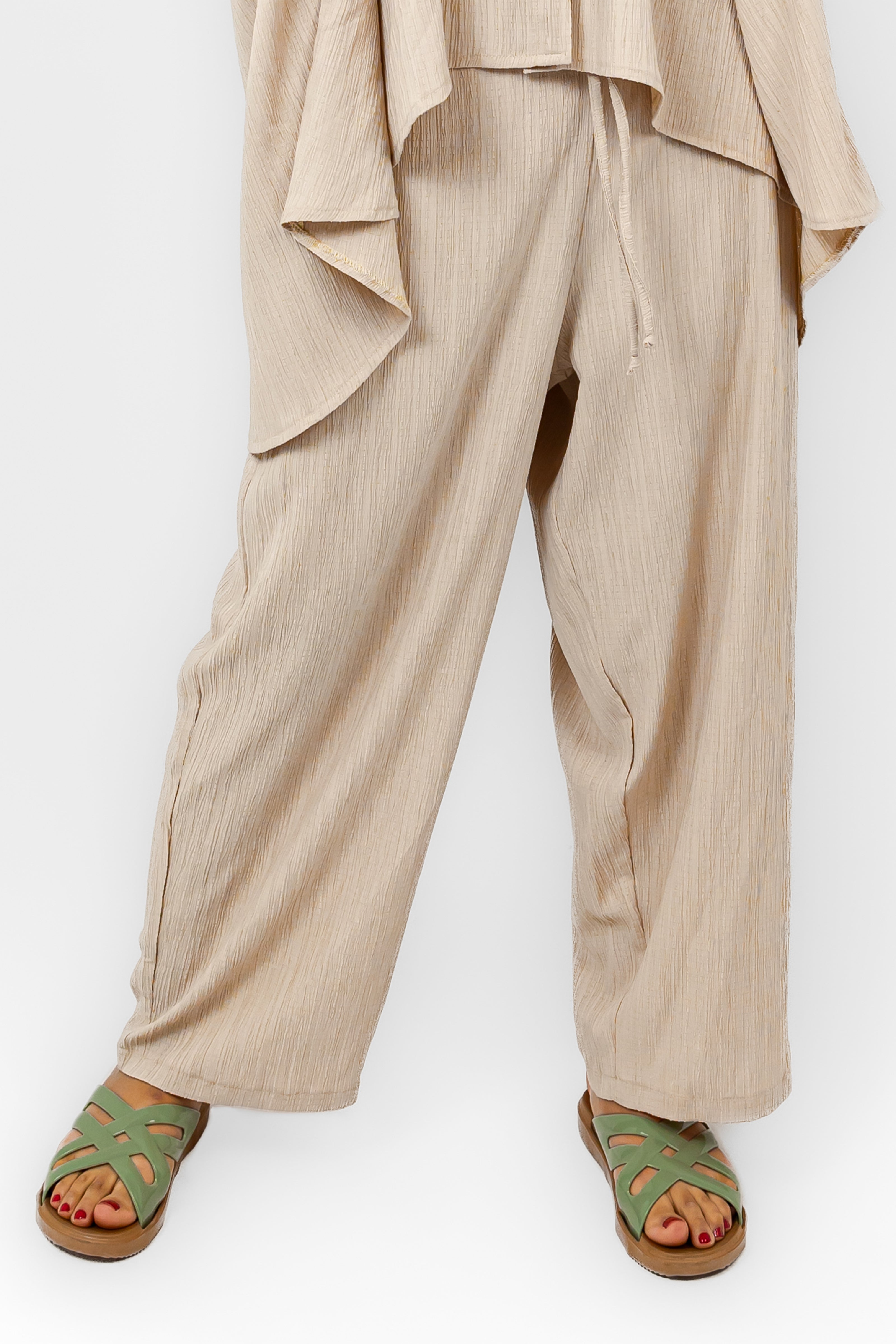 BEIGE CRASH ELASTIC WAIST PANTS S24053