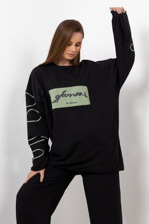 Black*green milton printed sweatshirt s24144