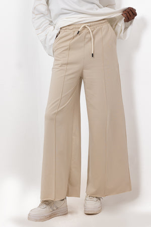 BEIGE MILTON KNIT PANTS  WITH BELT  WIDE LEG S24151