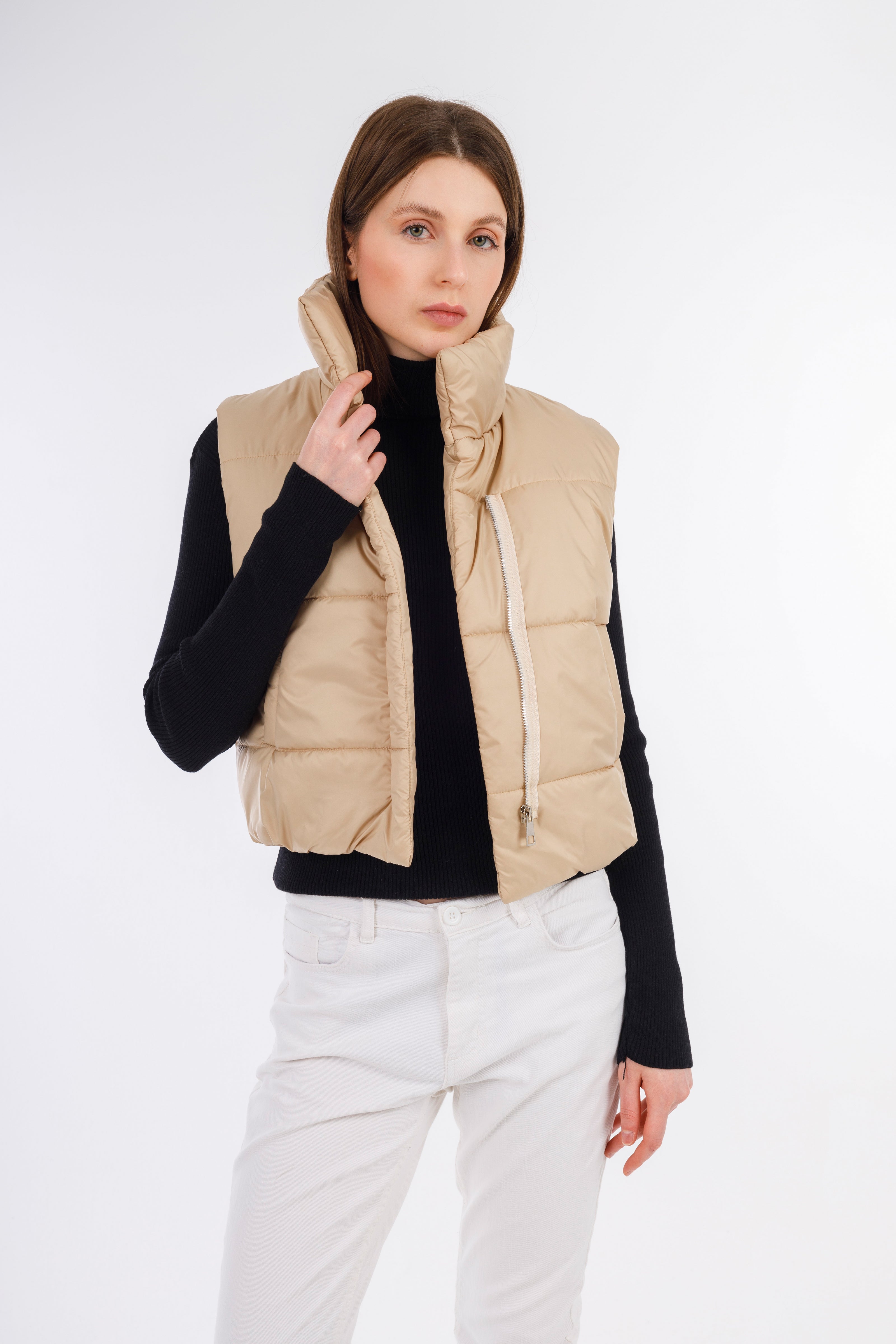 Beige Short Bump Vest-w24099