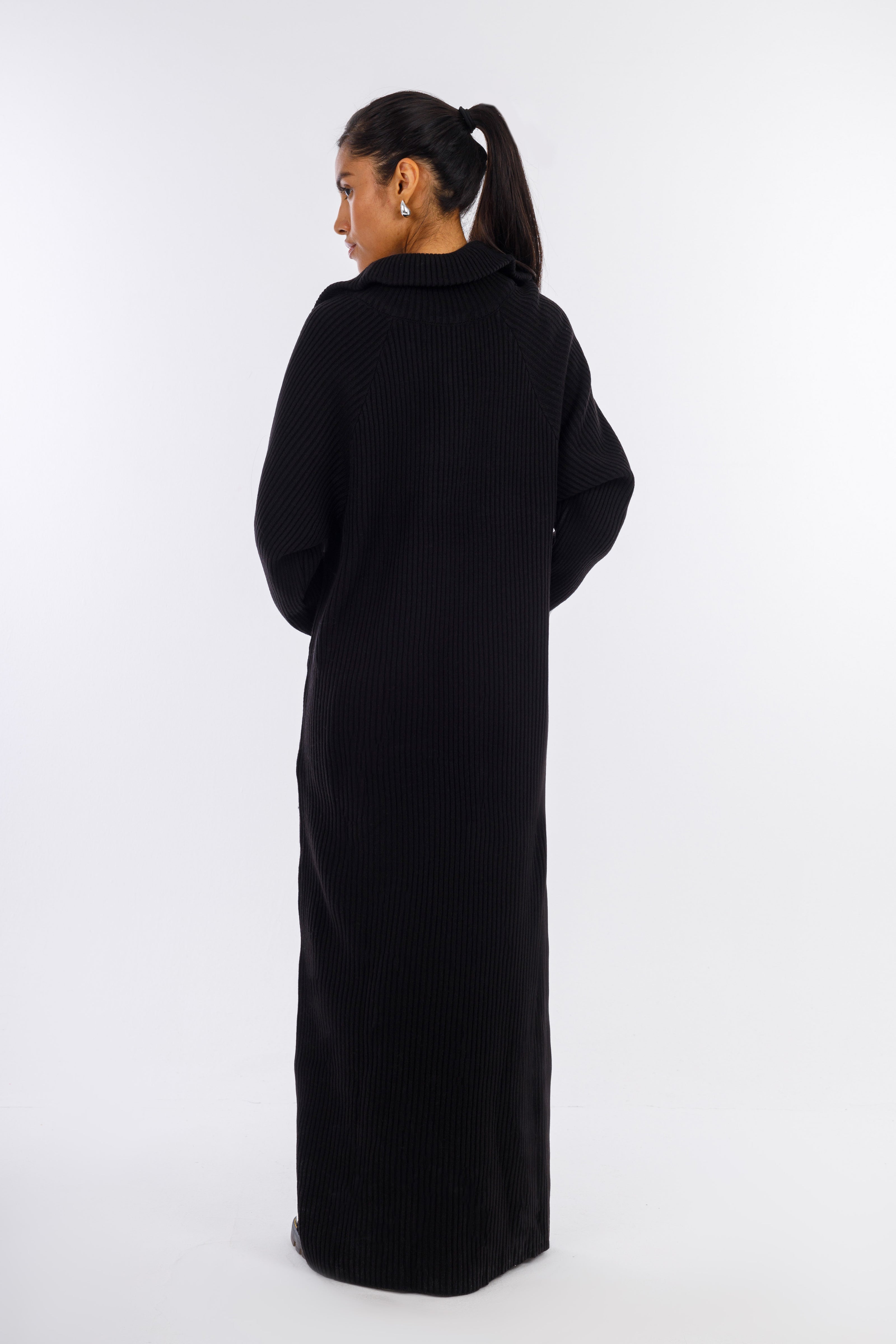 Black Hooded-Haven V-neck DRESS-w24028