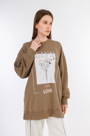 Brown Sweatshirt Bottom Print-w24042