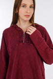 Burgundy Hoodie Pigment Sweat Shirt-w24072