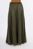 Olive Leather Long Skirt Full Pleats-W24086