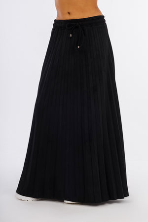 Black Leather Long Skirt Full Pleats-W24086