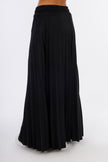 Black Leather Long Skirt Full Pleats-W24086