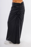 Black Leather Full Pleats Skirt-W24092