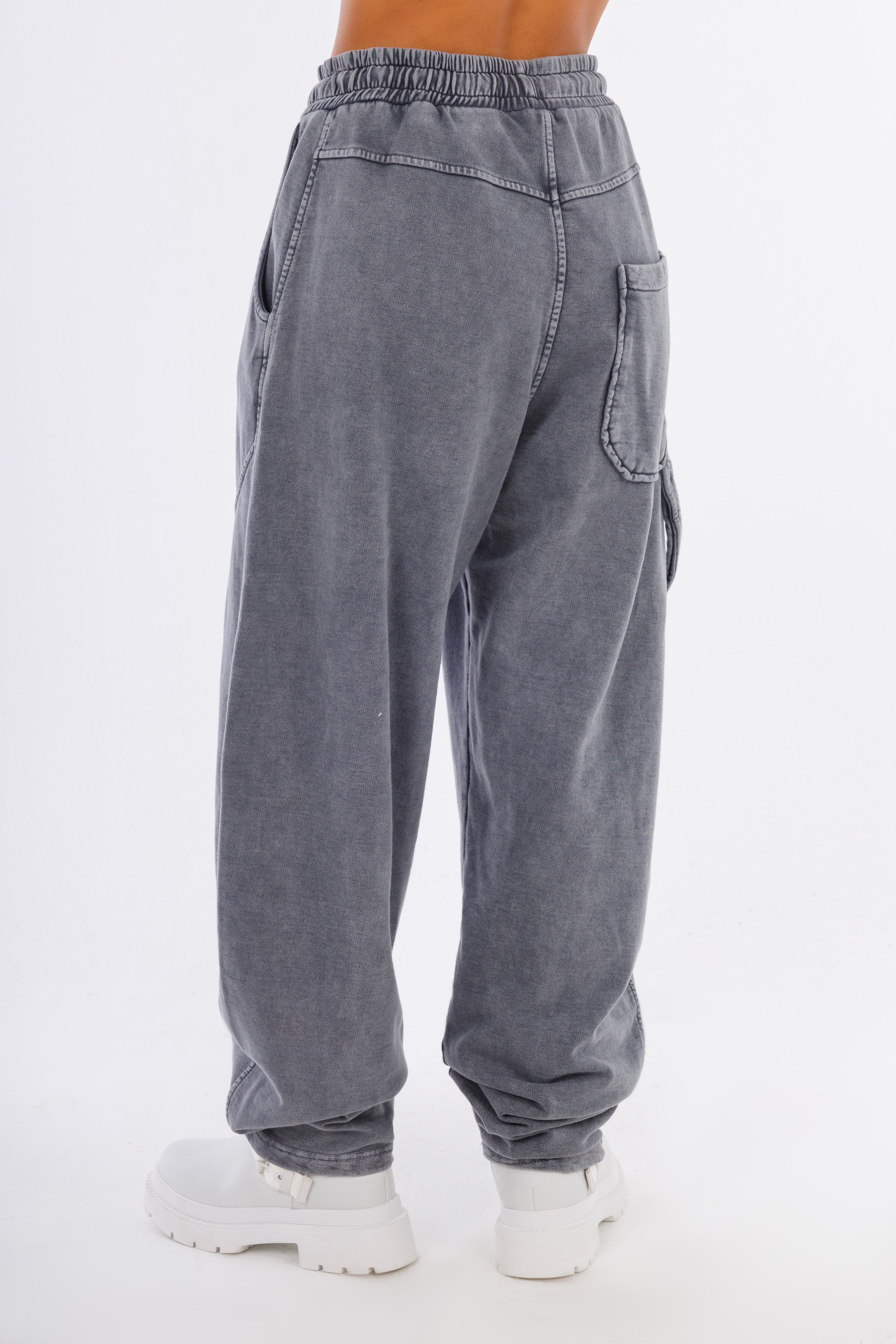 Light Grey Melton Pigment Pants Elastic Waist-W24050