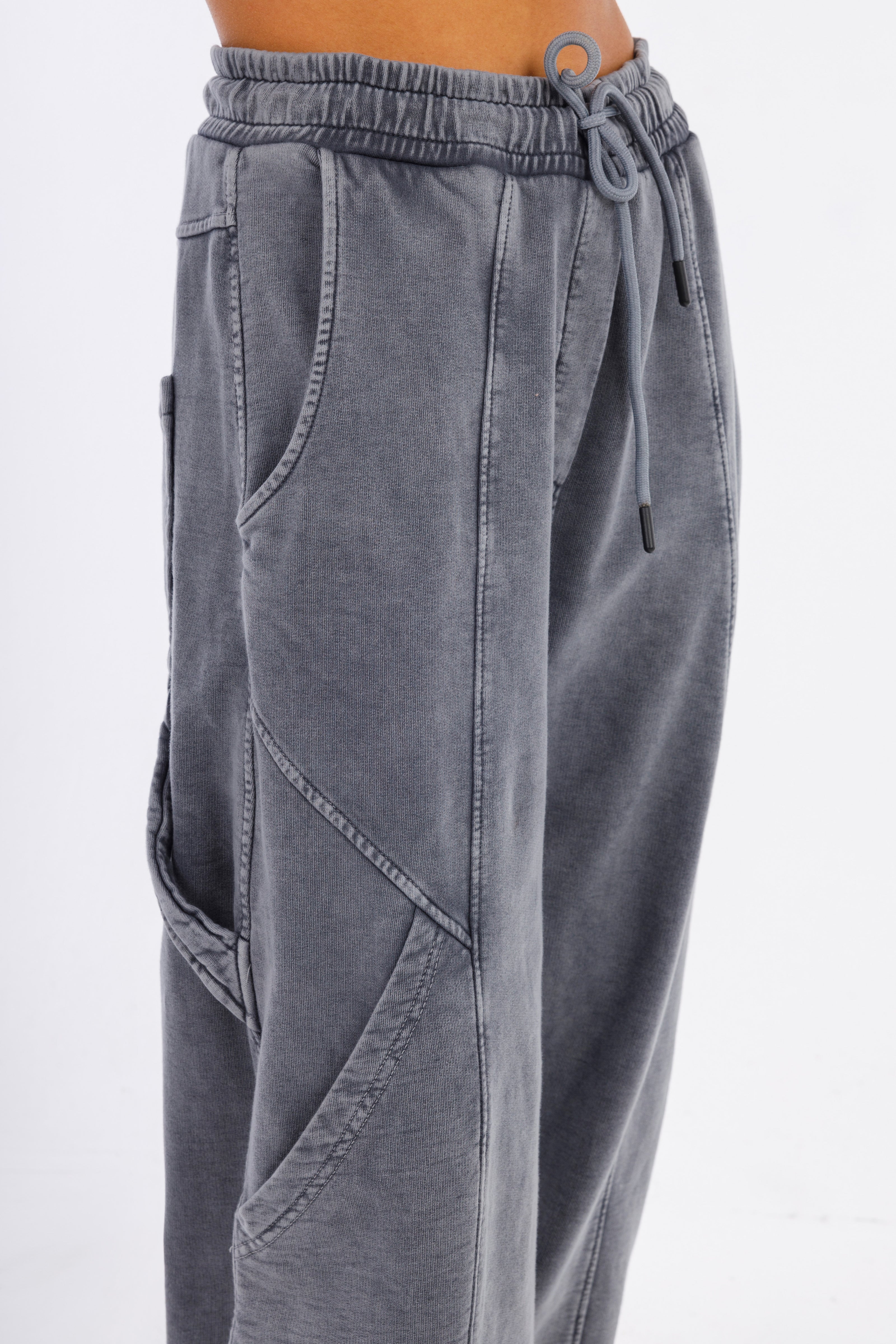 Light Grey Melton Pigment Pants Elastic Waist-W24050