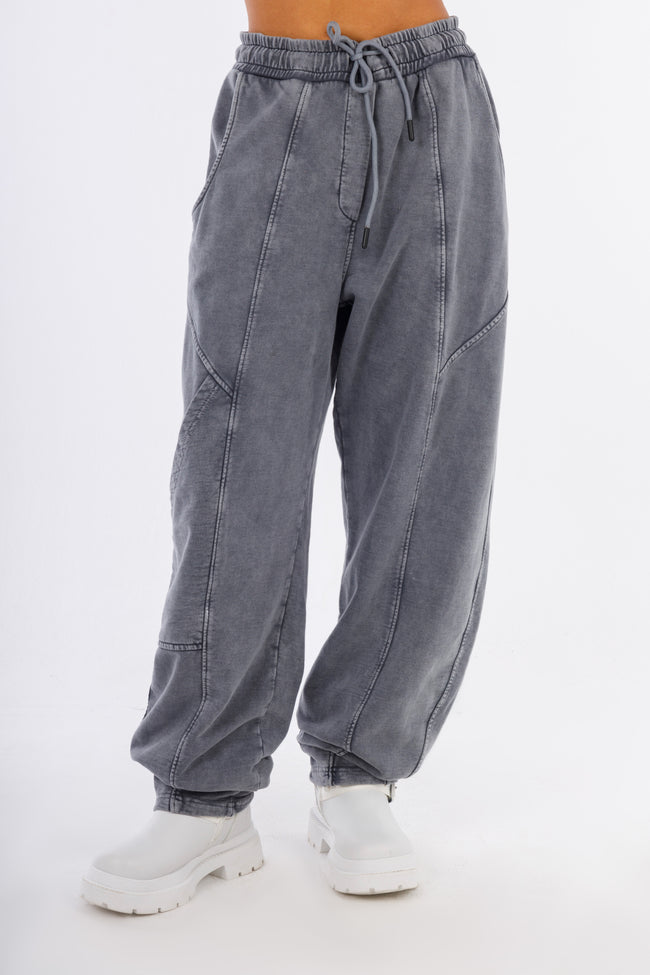 Light Grey Melton Pigment Pants Elastic Waist-W24050