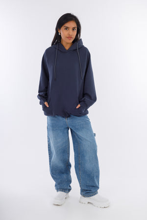 Navy Hoodie Sweatshirt 2 Pockets-w24048