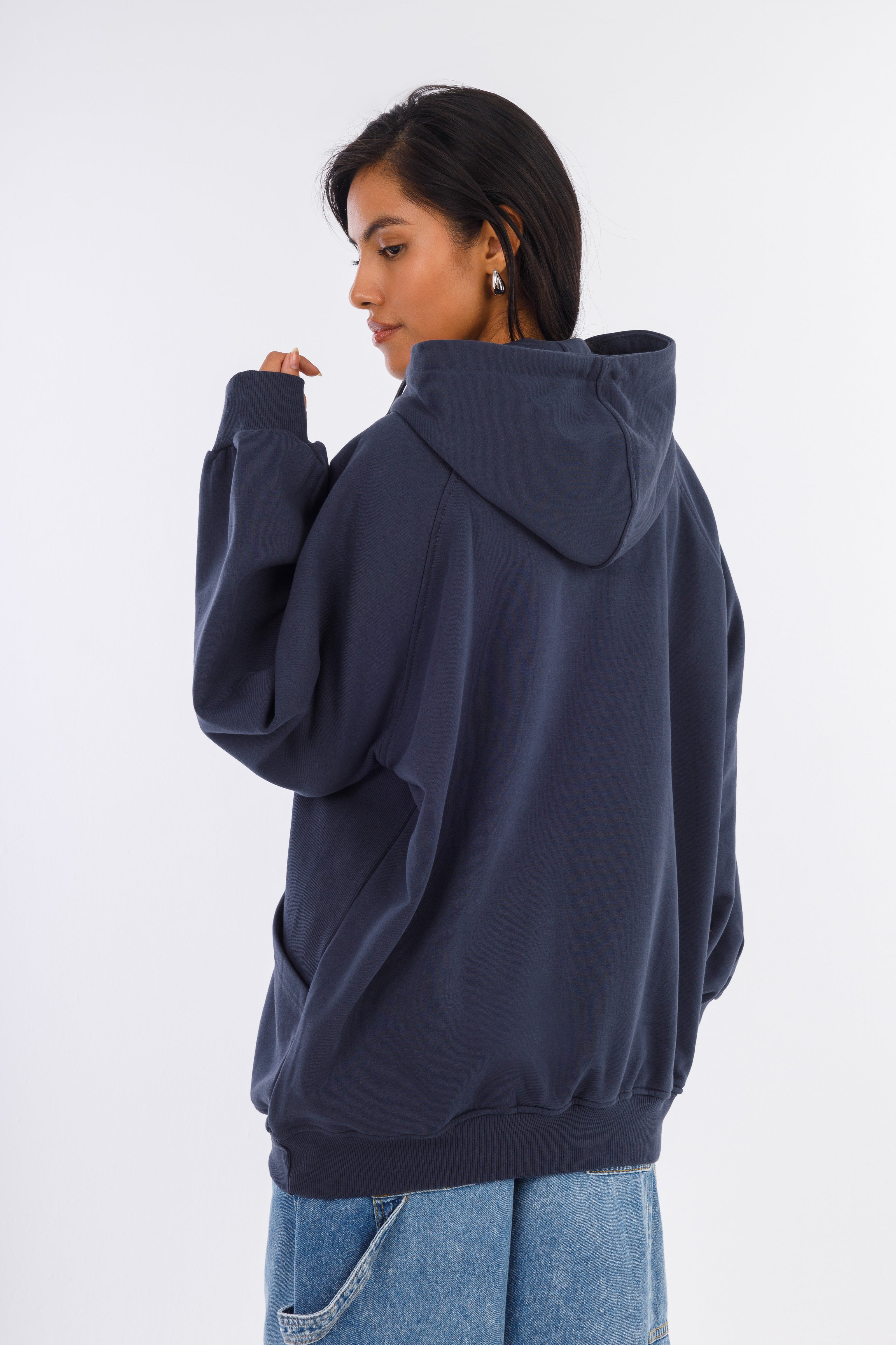 Navy Hoodie Sweatshirt 2 Pockets-w24048