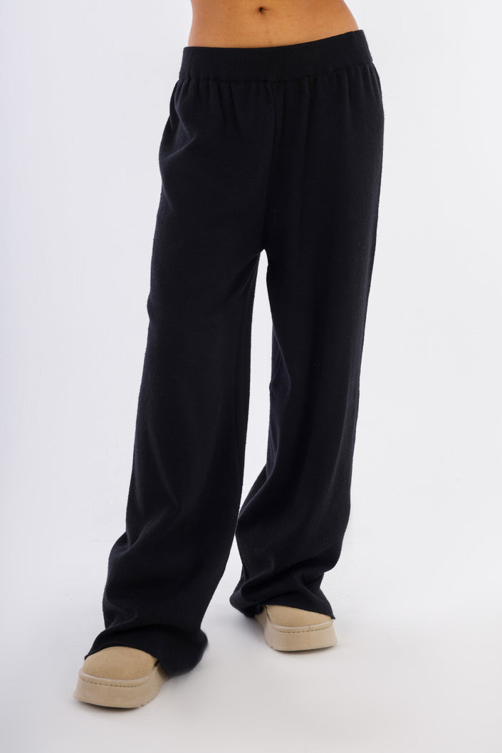 Black Wide Leg Elastic Pants-W24059