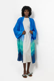 BLUE SATIN LONG PRINTED KIMONO TIED DAYING S24100