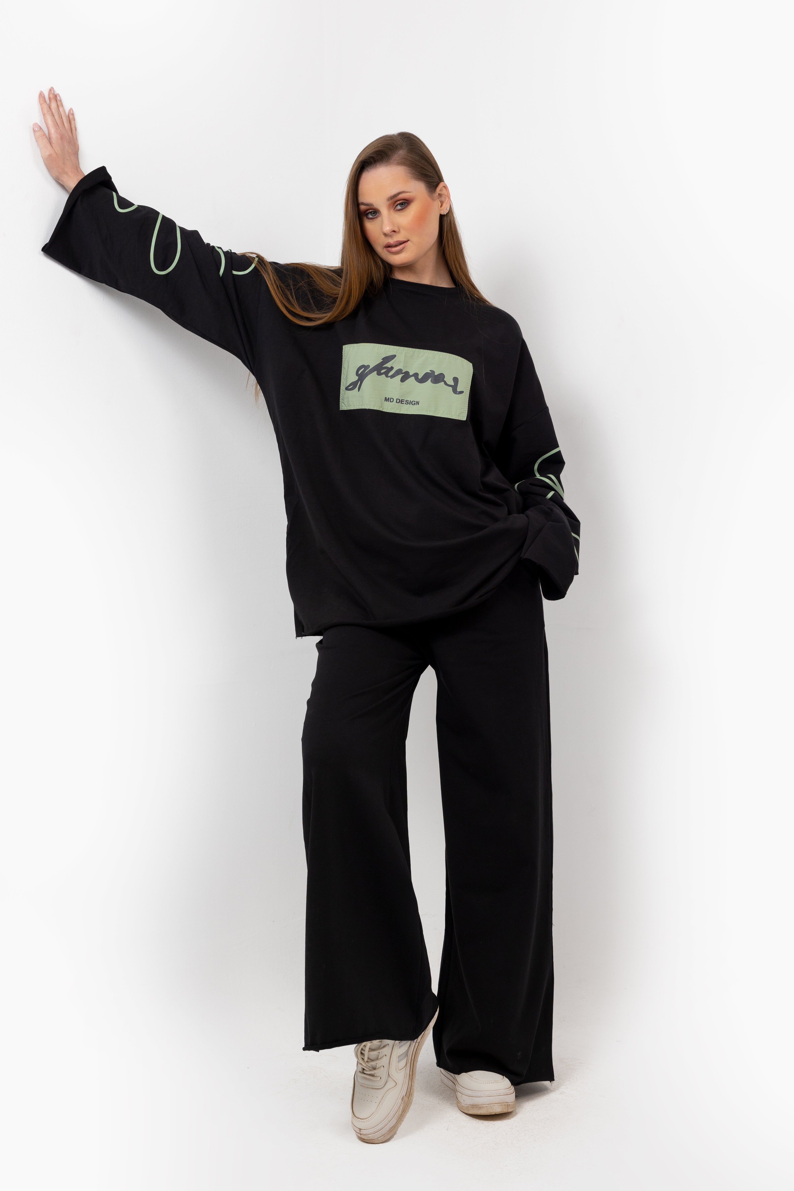 BLACK GREEN MILTON PRINTED SWEAT SHIRT CHEST & SLEEVES S24144