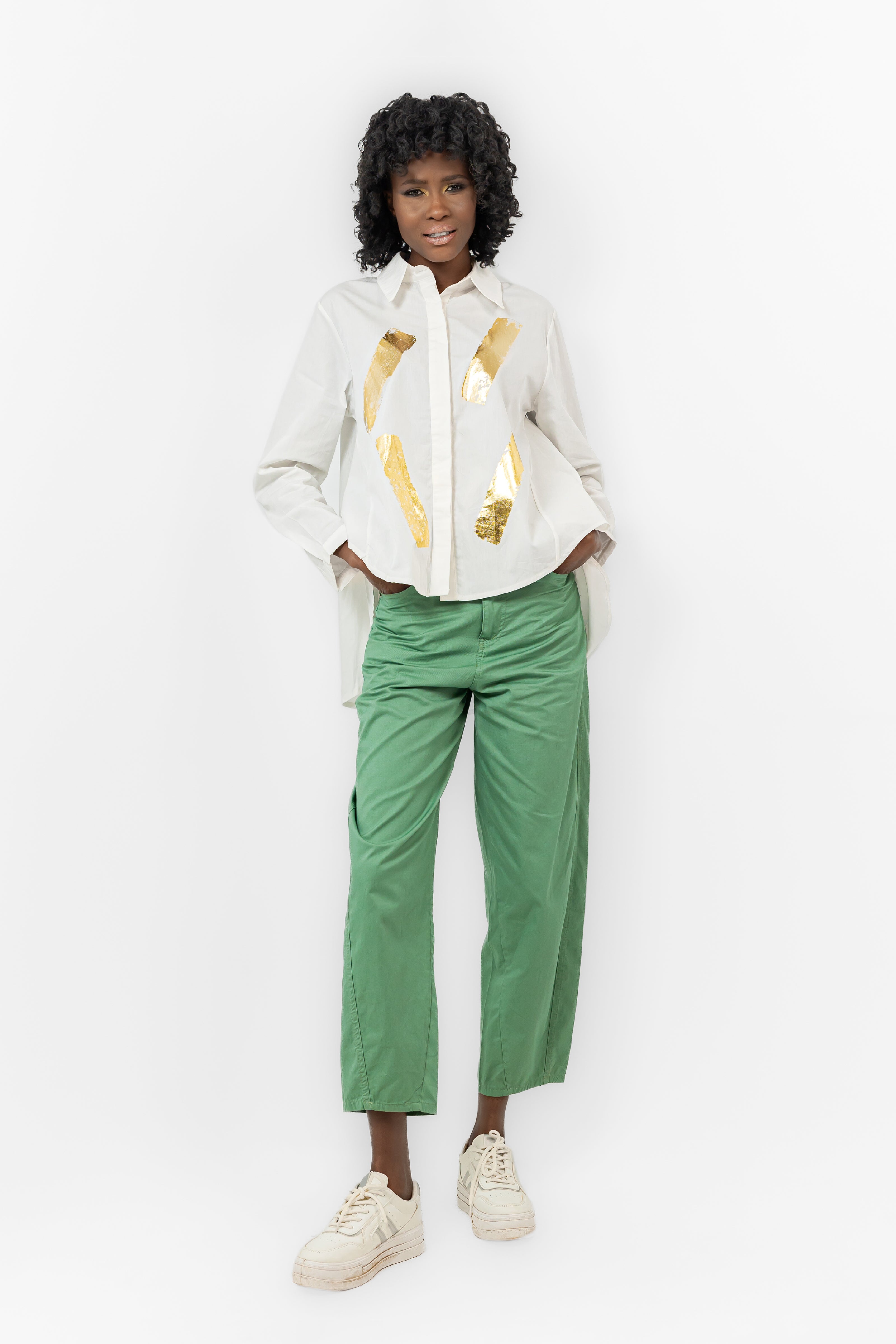 GREEN GABARDINE CARROT PANTS S24108