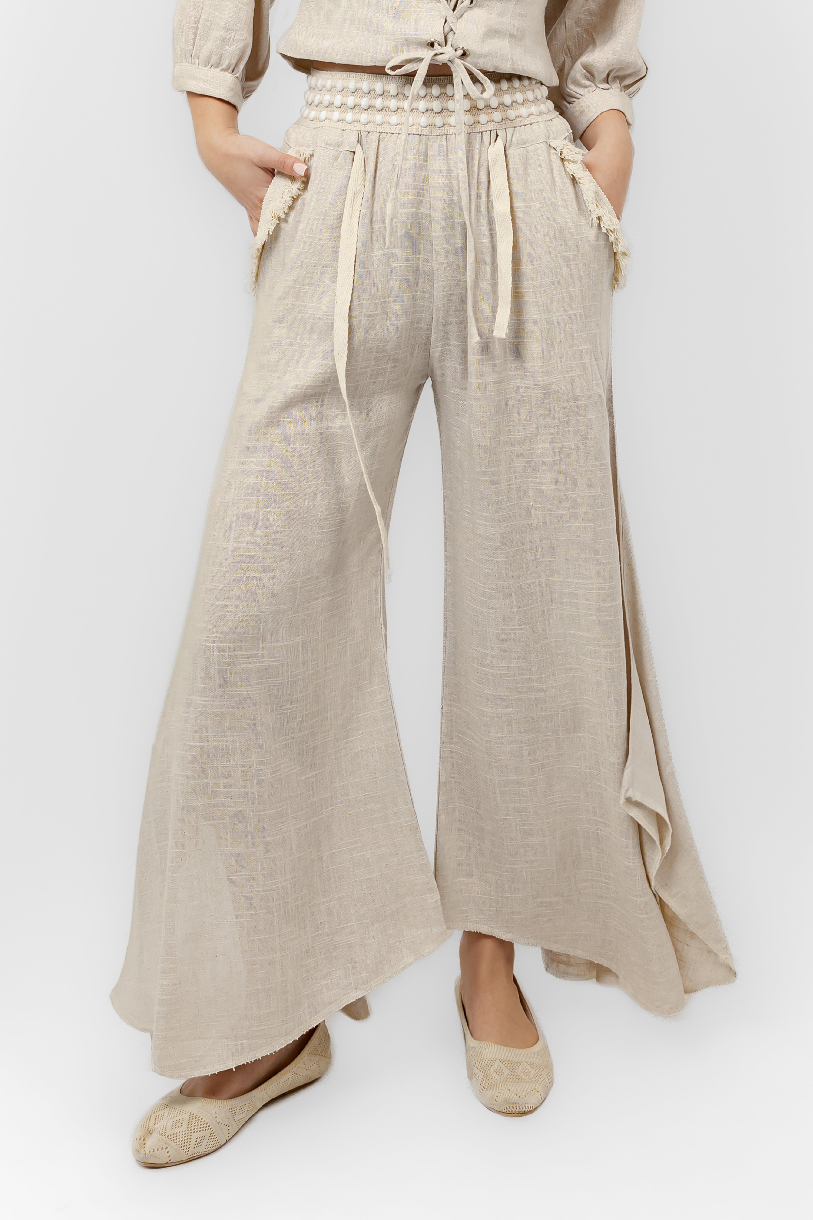 NATURAL Linen ELASIC WAIST PANTS S24064