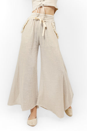 NATURAL Linen ELASIC WAIST PANTS S24064