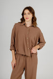 Brown Linin Long Sleeves Blouse-S25107