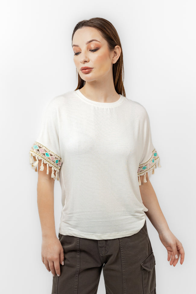 White RIB SHORT SLEEVE T-SHIRT S24124