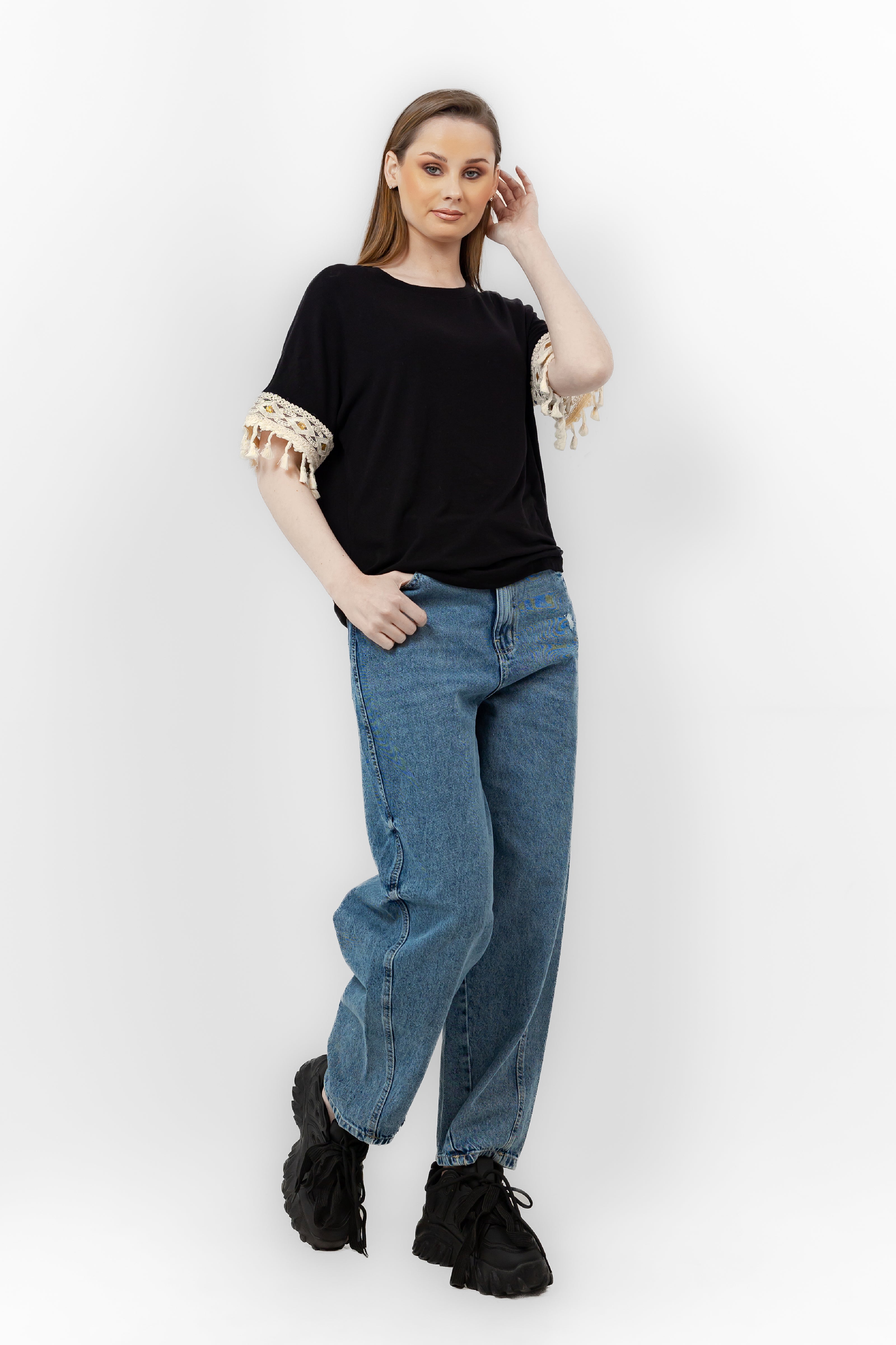 BLACK RIB SHORT SLEEVE T-SHIRT S24123