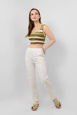 OLIVE LINEN PRINTED SHORT TOP S24015