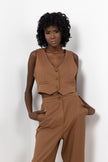 BROWN BARBIE TWILL SHORT VEST WITH 2 POCKETS S24067