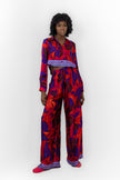 RED SATIN PRINTED ELASTIC WAIST PANTS S24072