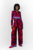 RED SATIN PRINTED ELASTIC WAIST PANTS S24072