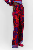 RED SATIN PRINTED ELASTIC WAIST PANTS S24072