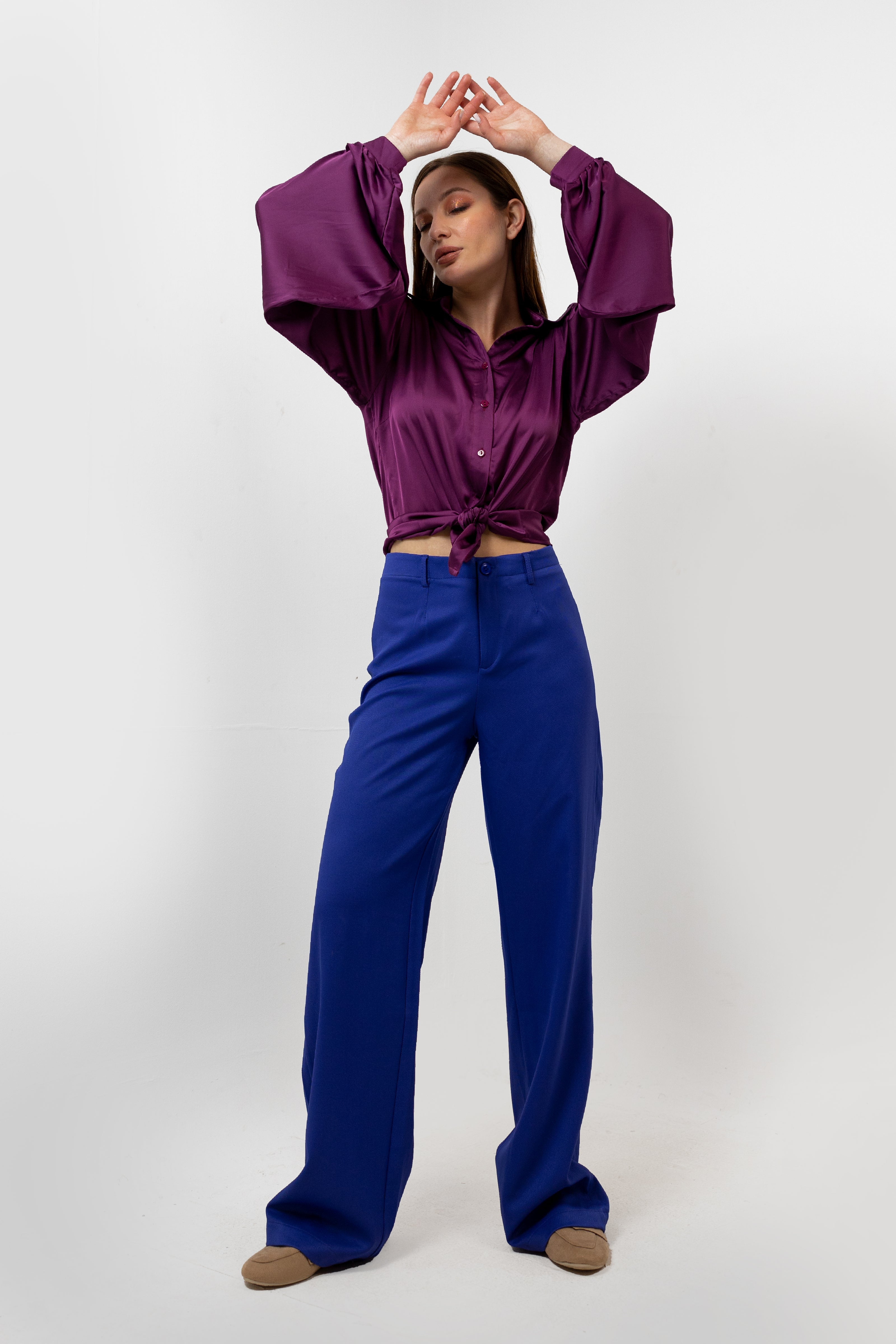 PURPLE SATIN PLAIN CLASSIC BLOUSE S24046