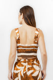 BROWN LINEN PRINTED SHORT TOP S24015