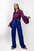 PURPLE SATIN PLAIN CLASSIC BLOUSE S24046