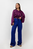 PURPLE SATIN PLAIN CLASSIC BLOUSE S24046