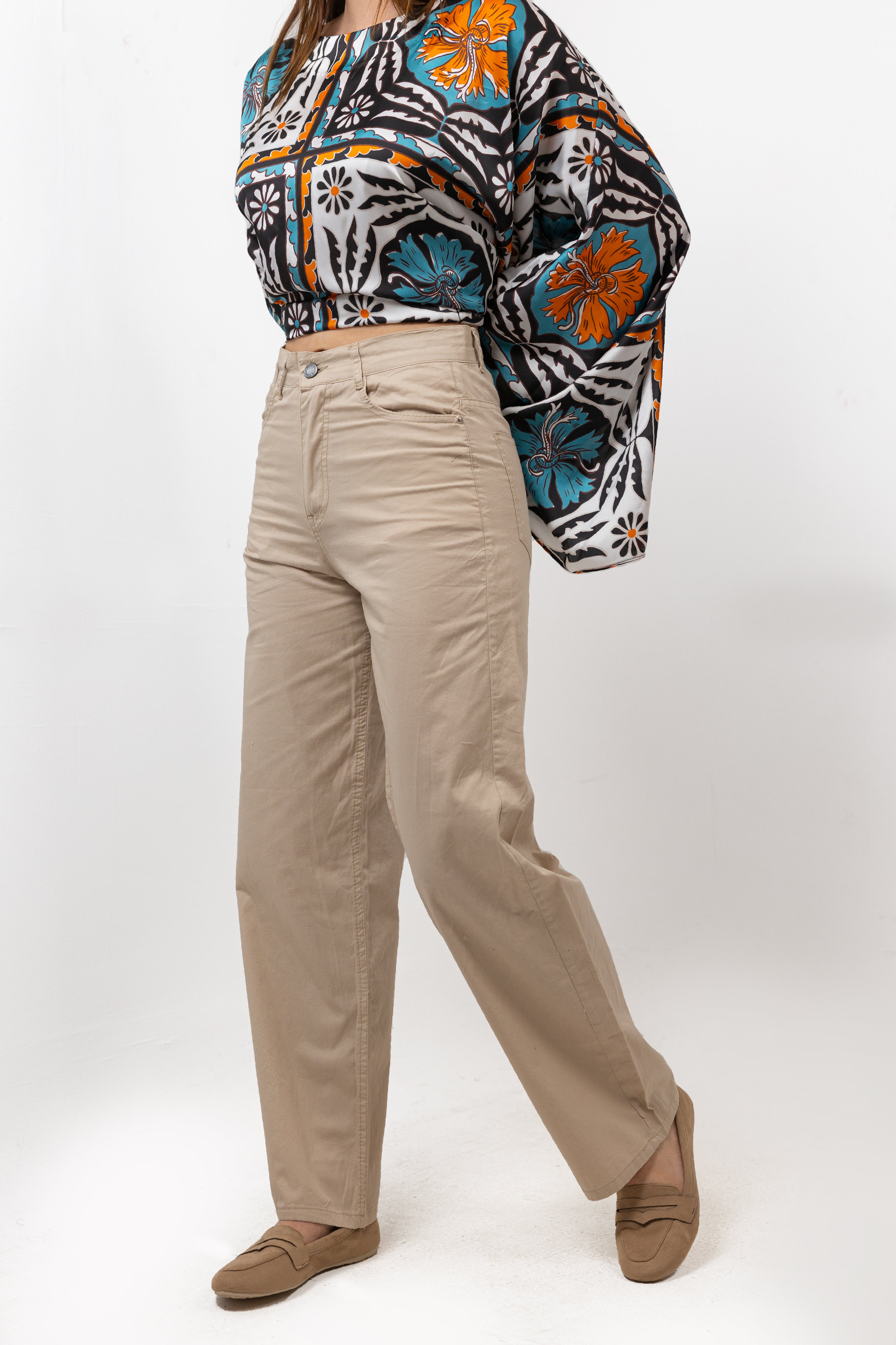 BEIGE GABARDINE CARROT PANTS S24108