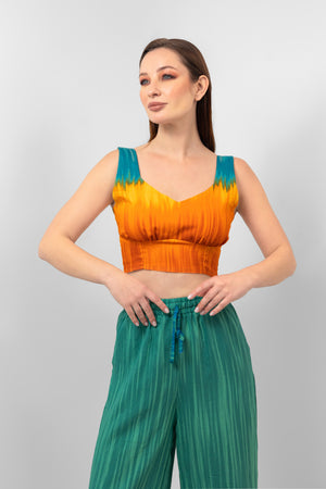 Orange Linen Printed Short Top S24015