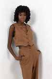 BROWN BARBIE TWILL SHORT VEST WITH 2 POCKETS S24067