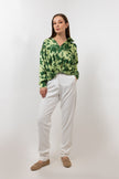 GREEN PRINTED SATIN BLOUSE S24018