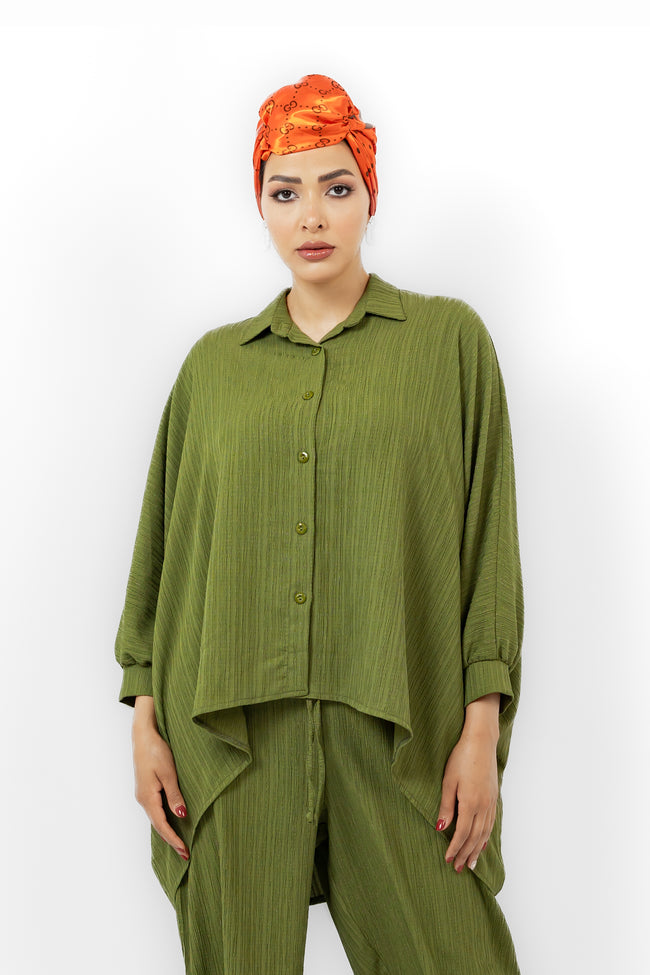 OLIVE CRASH OVER SIZE BLOUSE S24054