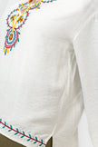 White EMBROIDERED CHEST SLEEVES & BOTTOM BLOUSE S24106