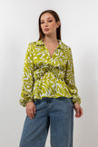 GREEN SATIN PRINTED BLOUSE S24071