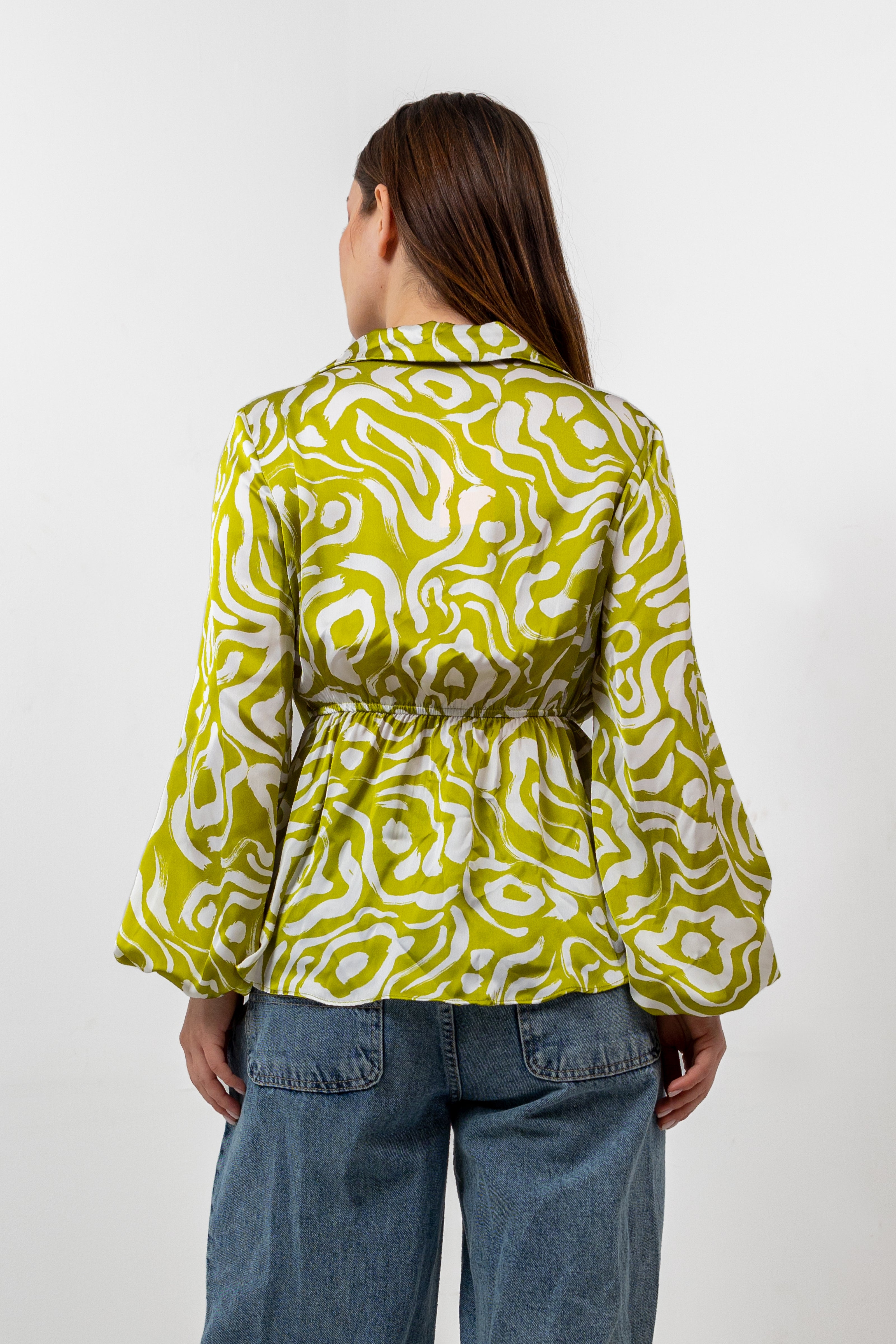 GREEN SATIN PRINTED BLOUSE S24071