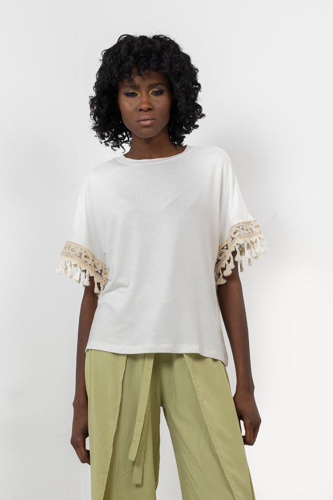 White RIB SHORT SLEEVE T-SHIRT S24126