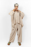 BEIGE CRASH ELASTIC WAIST PANTS S24053