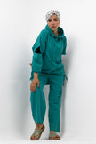 GREEN Turquoise Linen SET HOODIE  TOP + WIDE LEG PANTS S24110