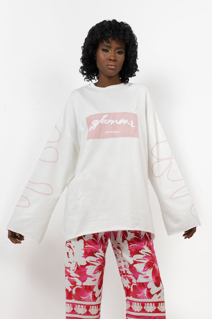 White*Pink Milton Printed Sweatshirt-s24144